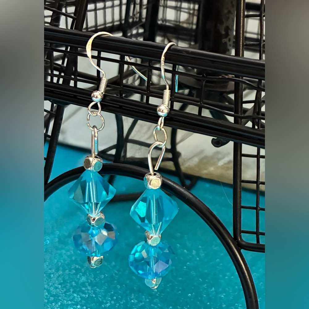Nancz Artisan’s Nook | 925 Sterling Silver “Azure Sky” Faceted Glass Earrings